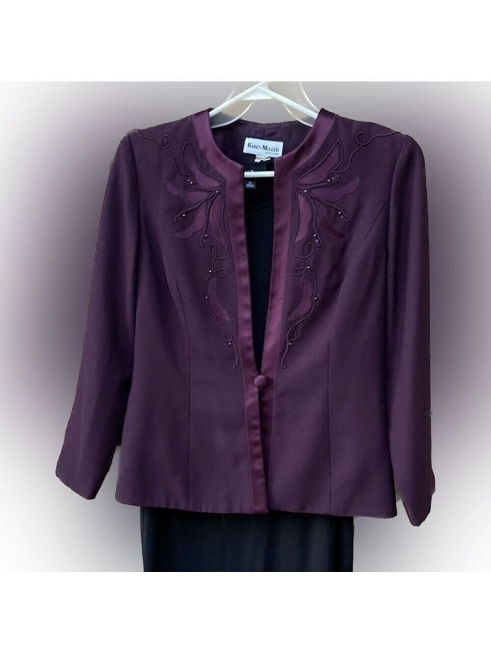 Karen Miller Vtg Blazer/Jacket w/satin-beads -rhinestone embellishments on front
